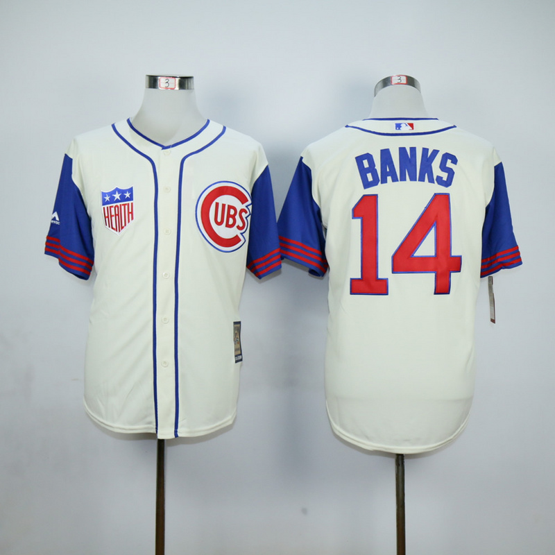 Men Chicago Cubs #14 Banks Cream Throwback 1942 MLB Jerseys->chicago cubs->MLB Jersey